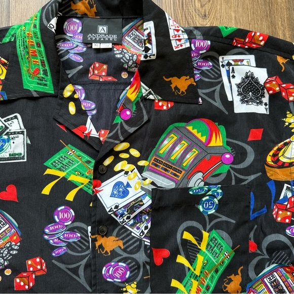 Andrade Hawaiian Shirt Mens XL Casino Cards Slots All Over Print Button Up Vegas - Picture 3 of 9